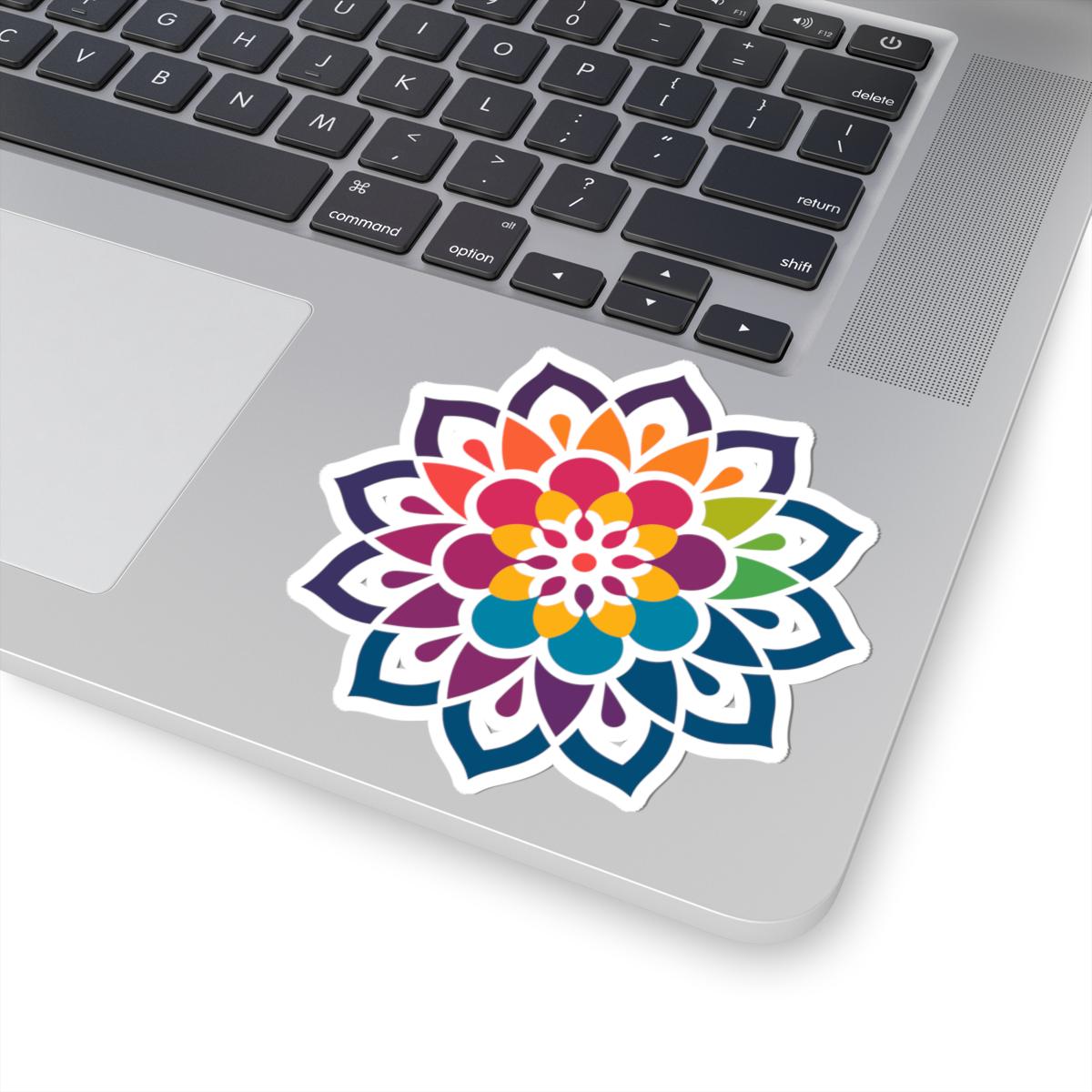 Kaleidoscope Blossom Mandala Sticker | Rainbow Boho Vinyl Decal, Meditation Art-1