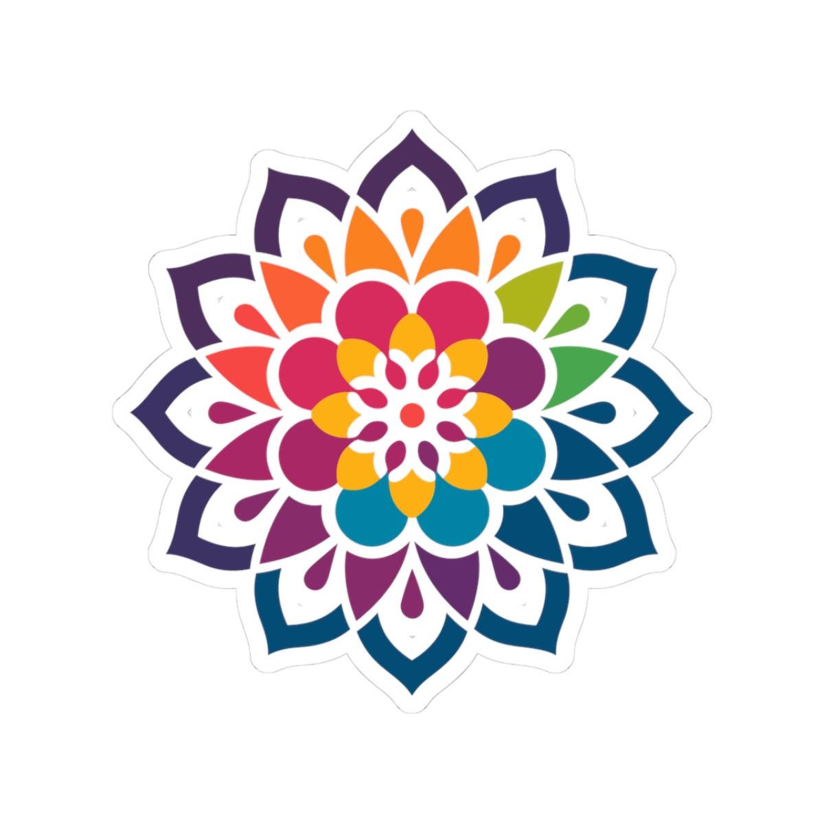 Kaleidoscope Blossom Mandala Sticker | Rainbow Boho Vinyl Decal, Meditation Art-0