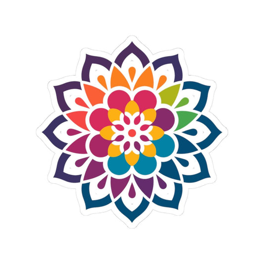 Kaleidoscope Blossom Mandala Sticker | Rainbow Boho Vinyl Decal, Meditation Art-0