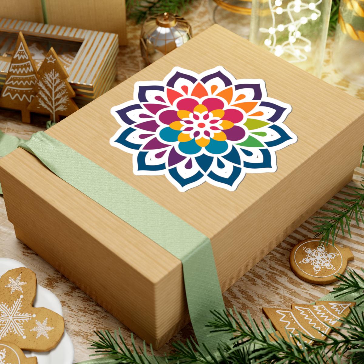 Kaleidoscope Blossom Mandala Sticker | Rainbow Boho Vinyl Decal, Meditation Art-4