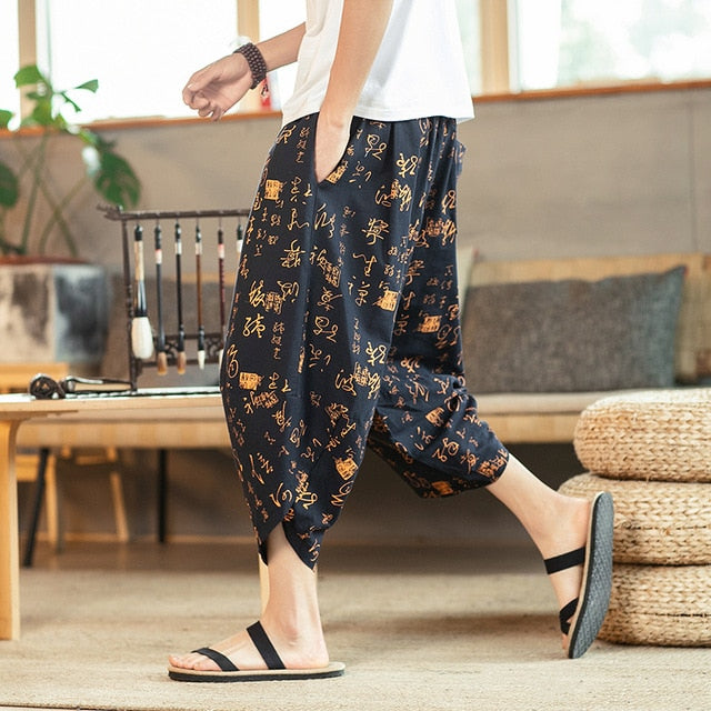 Streetwear Harem Pants Men Sweatpants Male Loose Calf-Length Chinese Style Printed Joggers Casual Pants Men Women-0